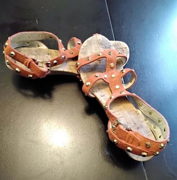 Michael Kors Dark Orange Suede Studded Sandal   Size 6M - Picture 4 of 5